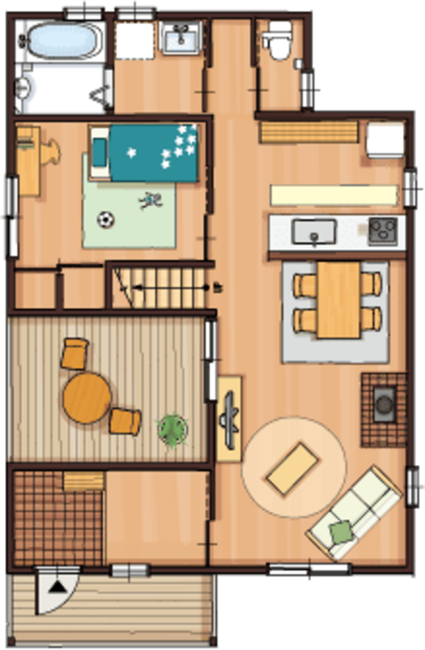 大和建設／BinO西尾南 BinO【POCHE】まわりを気にせずアウトドアを楽しむ30坪の家 1階