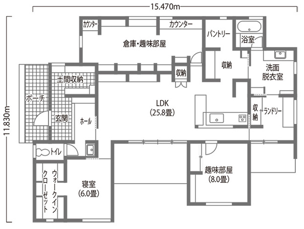 BAUM HOME（岩崎工務店） 趣味と個性を生かした空間が、ワクワクを刺激する平屋 1階