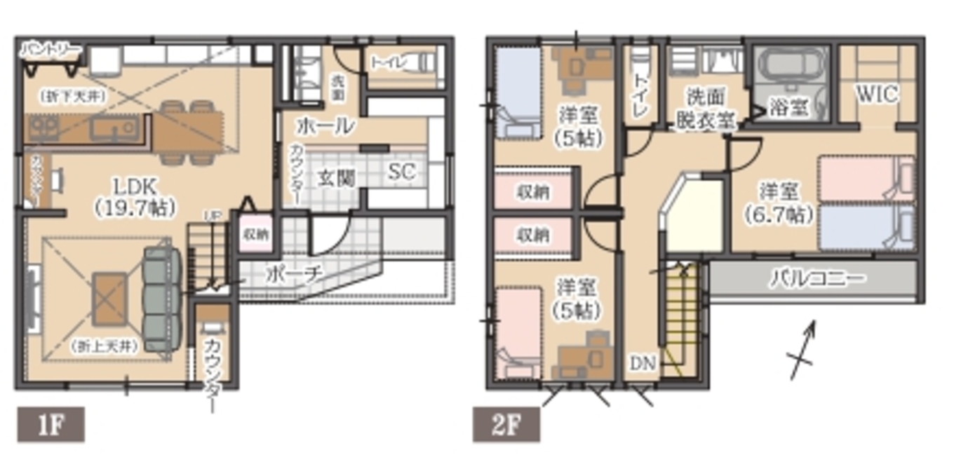 第一伊藤建設 レトロモダンな塗り壁のお家X性能とデザインの両立にこだわった３１坪３LDKの間取り 平面図
