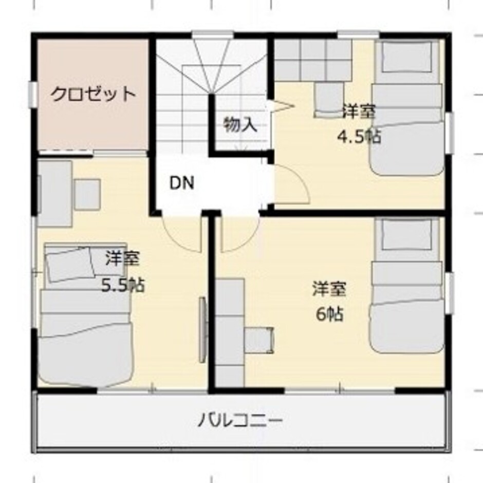 建築システム（狭小住宅専門店） プラン４－間口６．４ｍ（３．５間）　３階建て　延床面積１０３㎡（３１．３坪） ３階