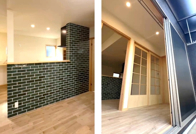 キッチンダイニング側と広い縁側