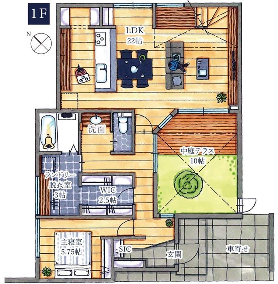 ARRCH アーチ 平屋のように暮らせる中庭とつながる住まい 1階