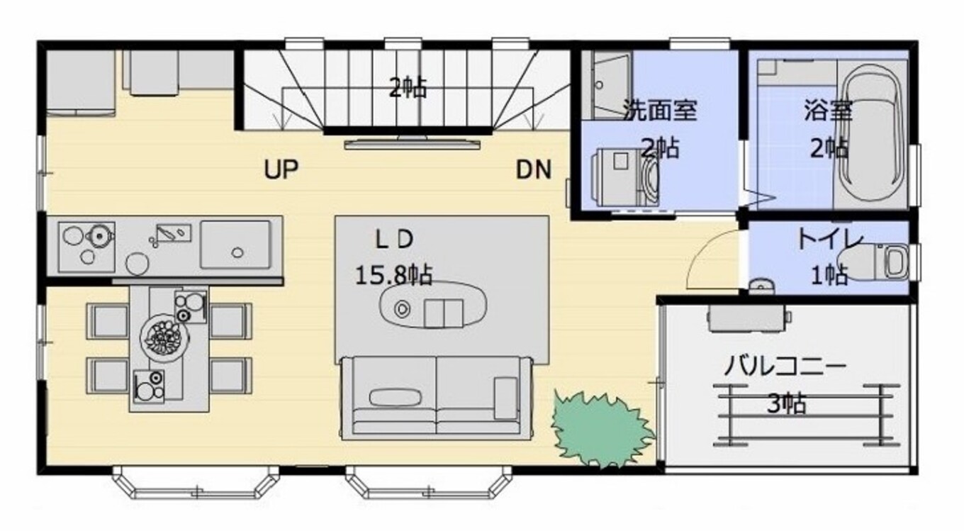 建築システム（狭小住宅専門店） プラン１１－間口４．５ｍ（２．５間）　３階建て　延床面積１１２㎡（３３．８坪） ２階