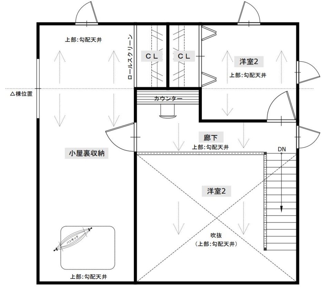 サイエンスホーム 本体価格1,000万円台で叶えた 1.5階建て・国産ひのきの家 2階