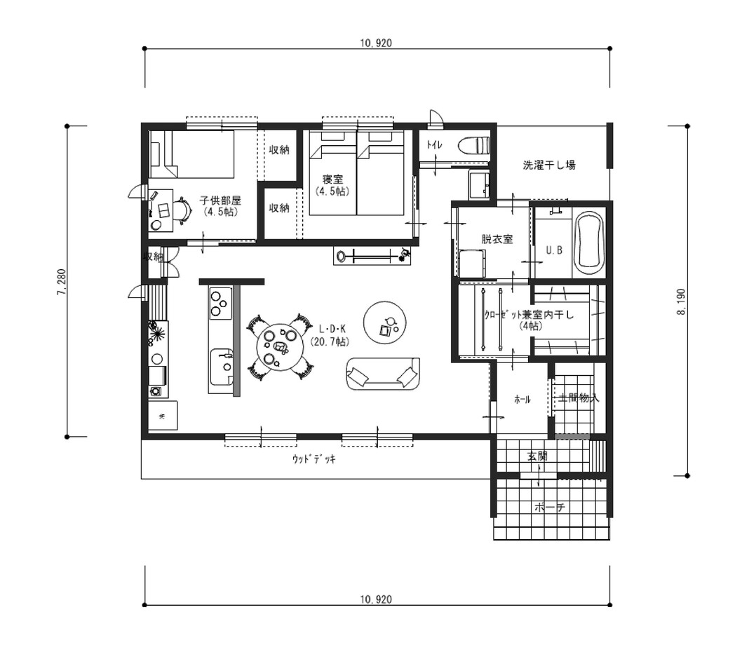 エフエフ住宅 家事を楽に楽しくする、とにかく「楽」をテーマにした23坪！平屋生活 1階