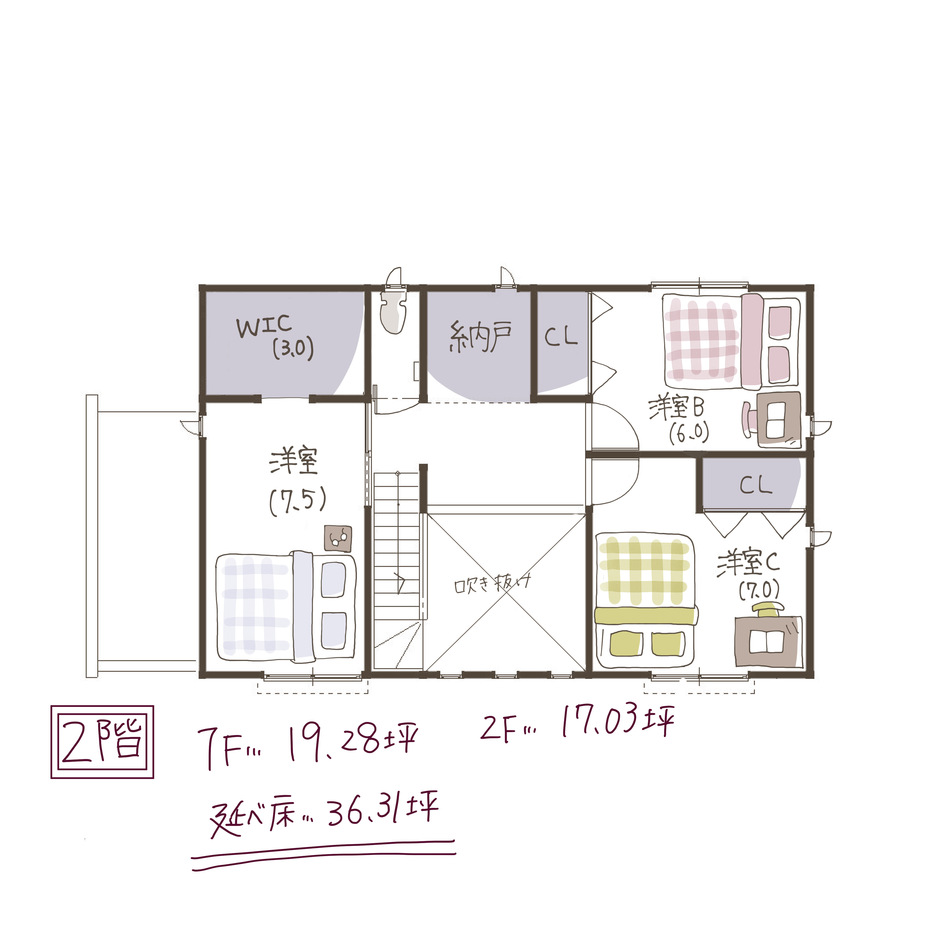 子育て安心住宅 Design Craft Office 家事がラクになる！収納を上手に配置した家 ２階