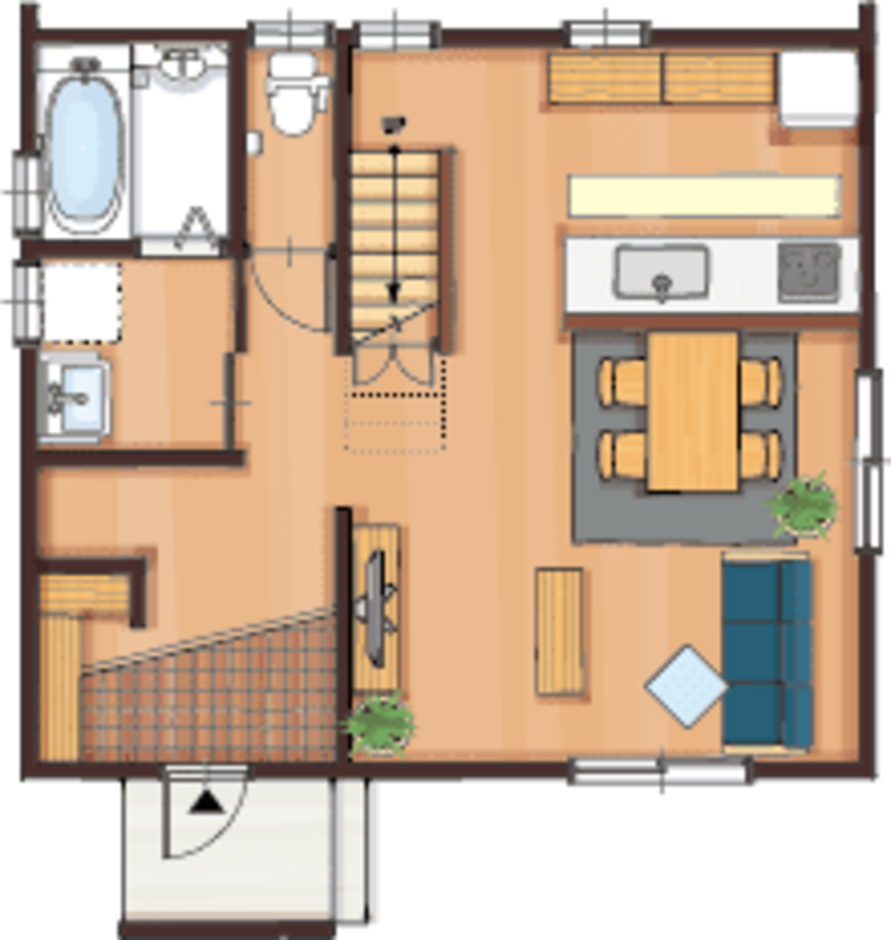 大和建設／BinO西尾南 BinO【CABIN】ムダを削ぎ落して建坪を抑えた26坪の家 1階