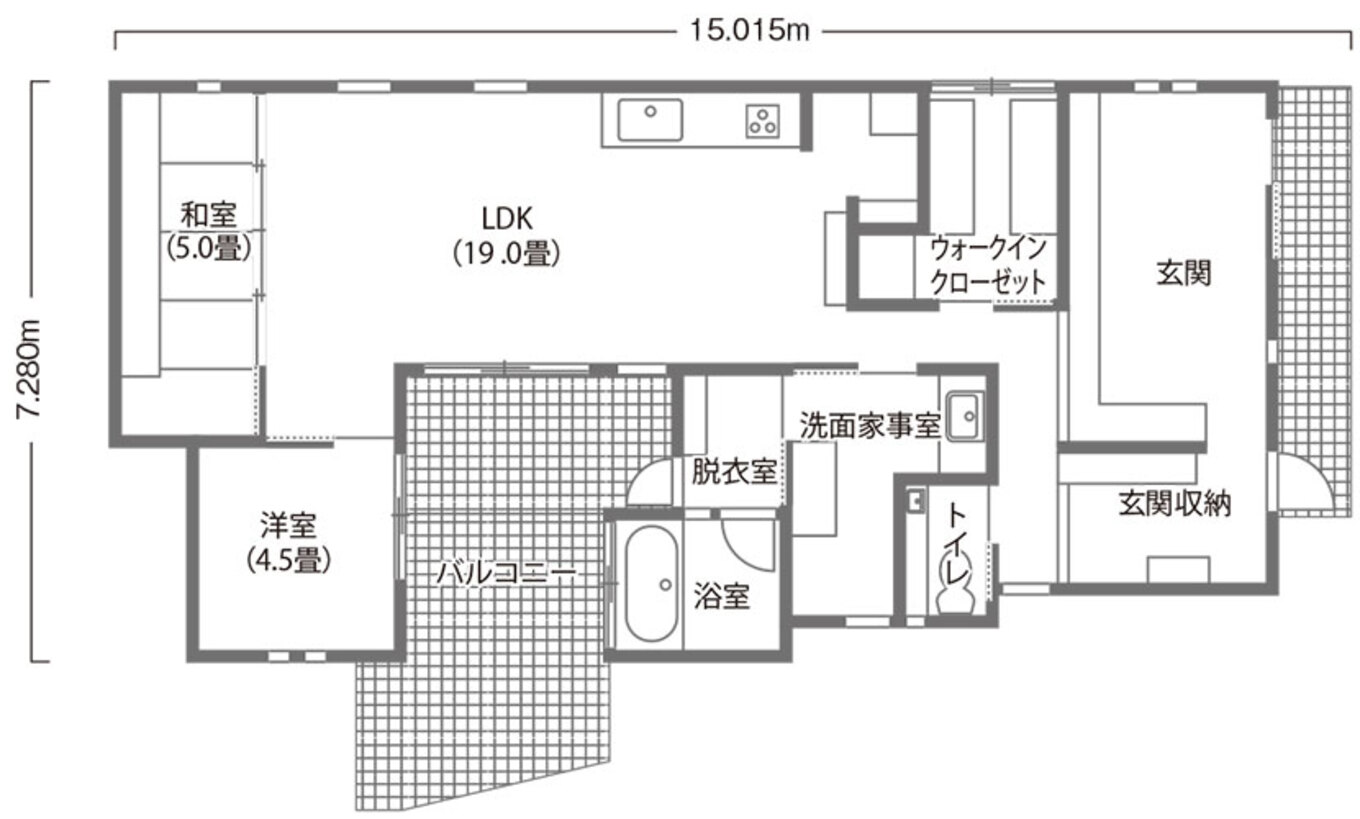 藤田工務店 リビング19畳の天然素材の家 1階