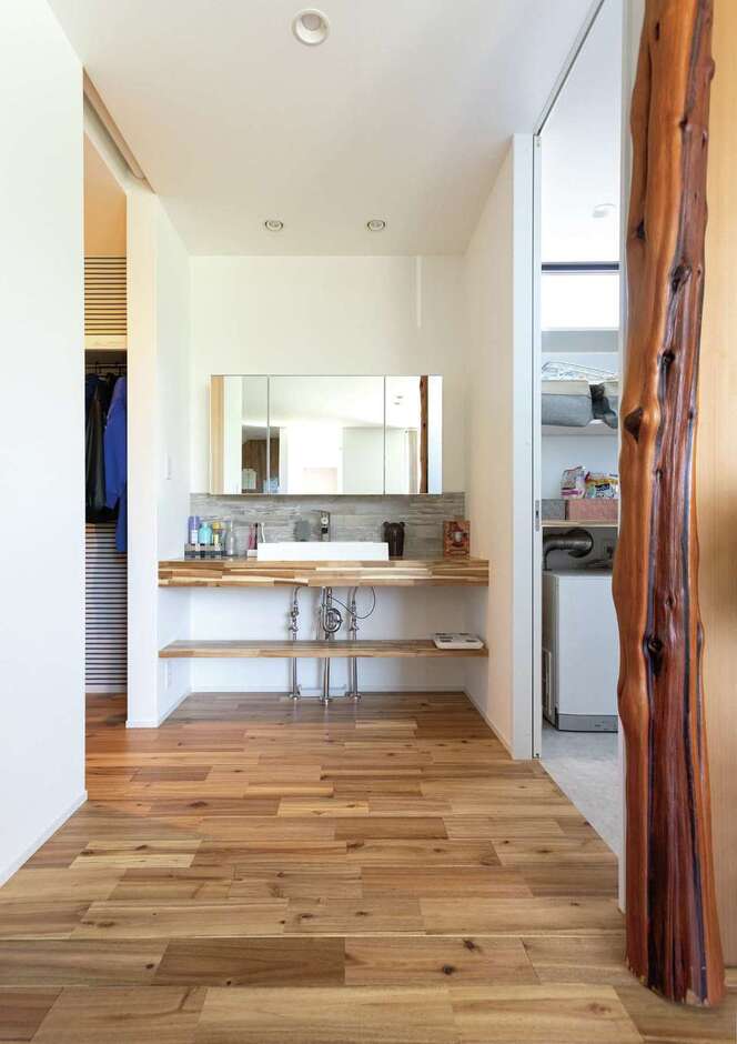 クローゼット、造作洗面台、脱衣所と浴室を結ぶ動線が便利