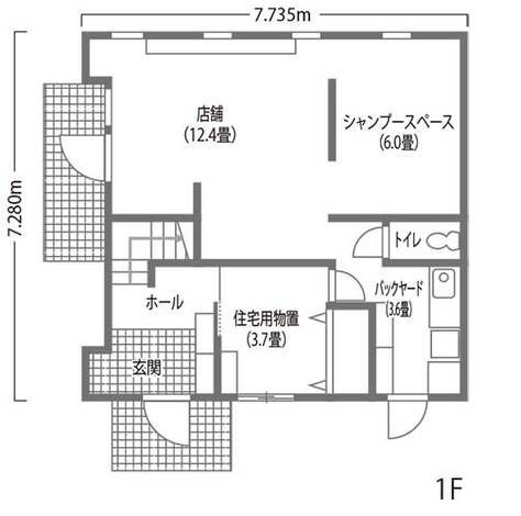 スズイチ 開放的なリビングと屋上テラスのある、モダンな店舗併用住宅 1階