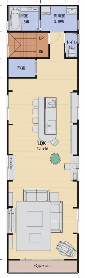 建築システム（狭小住宅専門店） プラン２９－間口４．９ｍ（２．７間）３階建ビルトインガレージ　延床面積２５７㎡（７７．８坪） ２階