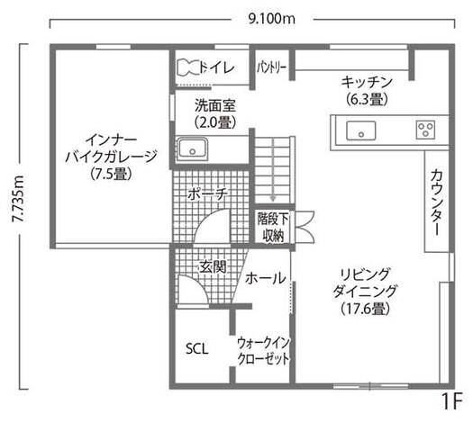 DAITOKU（大得工務店） ガレージで趣味を楽しむアメリカンカジュアルな家 1階