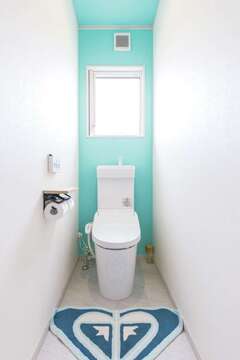 トイレも爽やかな仕上がり。1階と2階で色を変えている