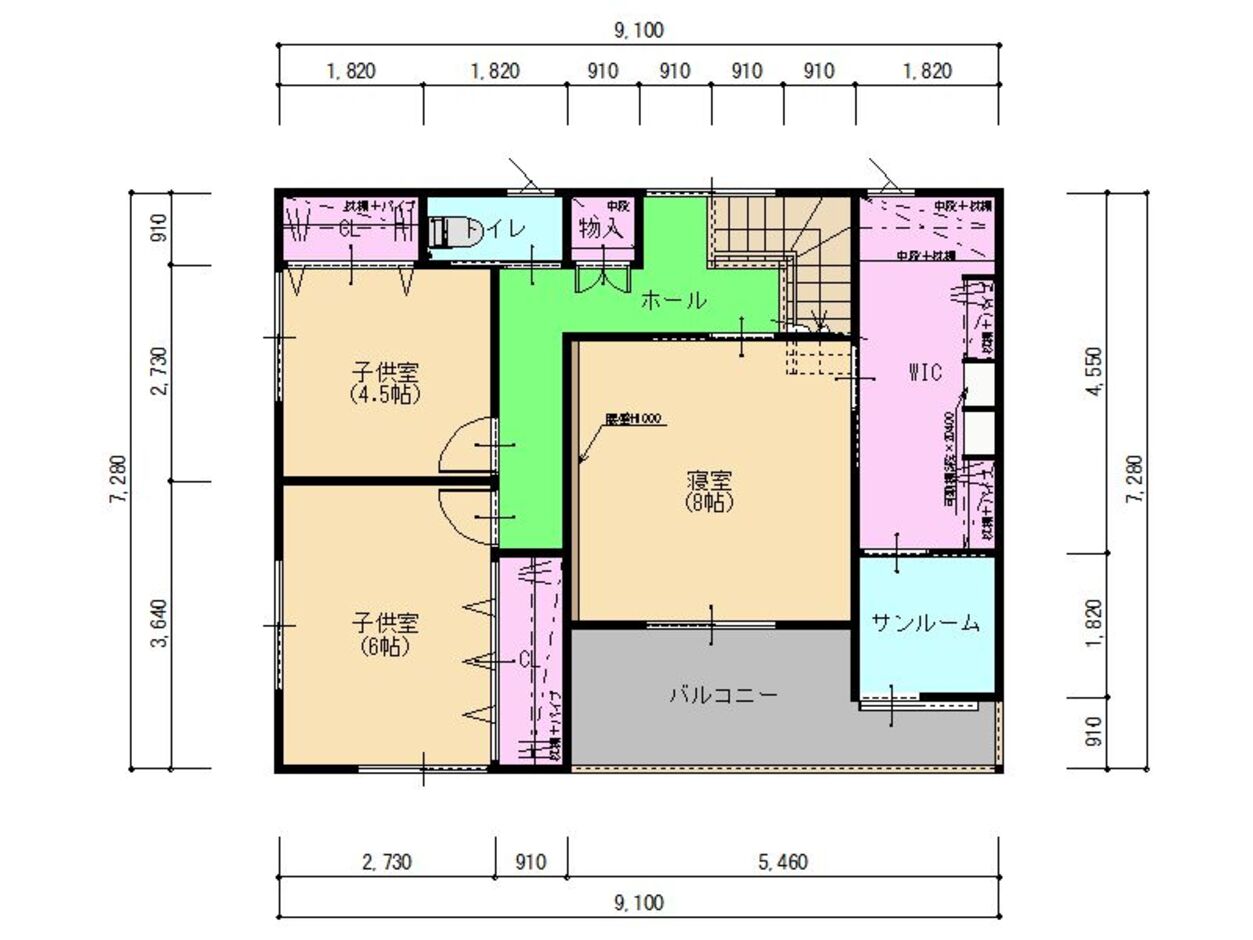幹工務店 こだわりはダイニングキッチン！ブルーのキッチン×レッドシダーが目を惹く家 2階