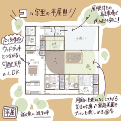 家族一緒にのびのび過ごせる「コ」の字型の平屋の家