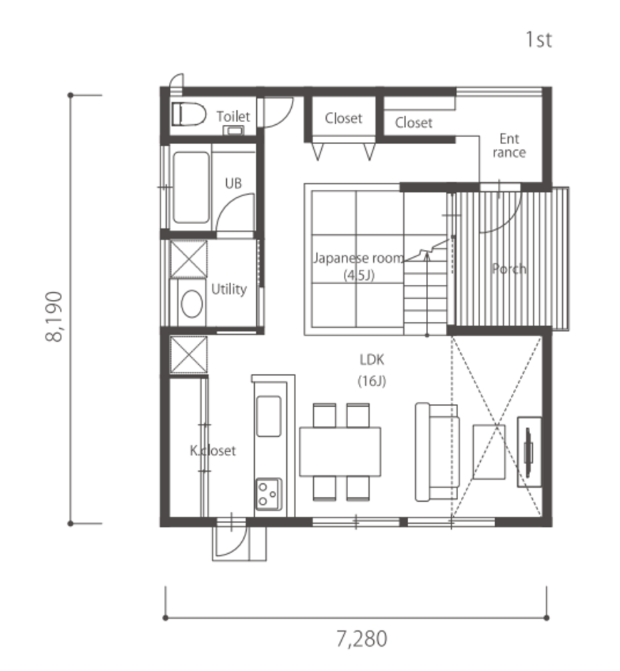 Hei Bei House（ヘイベイハウス） 【ALKU30E】30坪の和室と中庭がつながるお家 １階