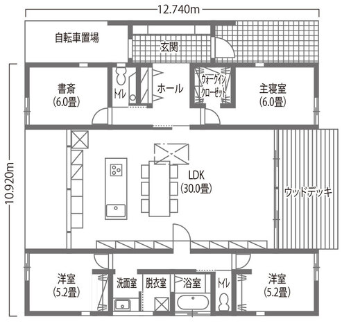 小幡建設 料理教室を開けるようプライバシーを確保したH型の平屋 1階