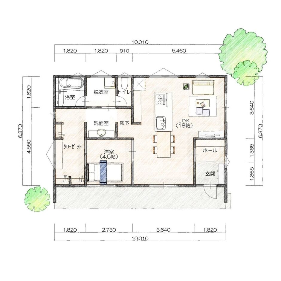 瀧口建設 おひとりさま 平屋のコンパクトな おすまい 一階平面図