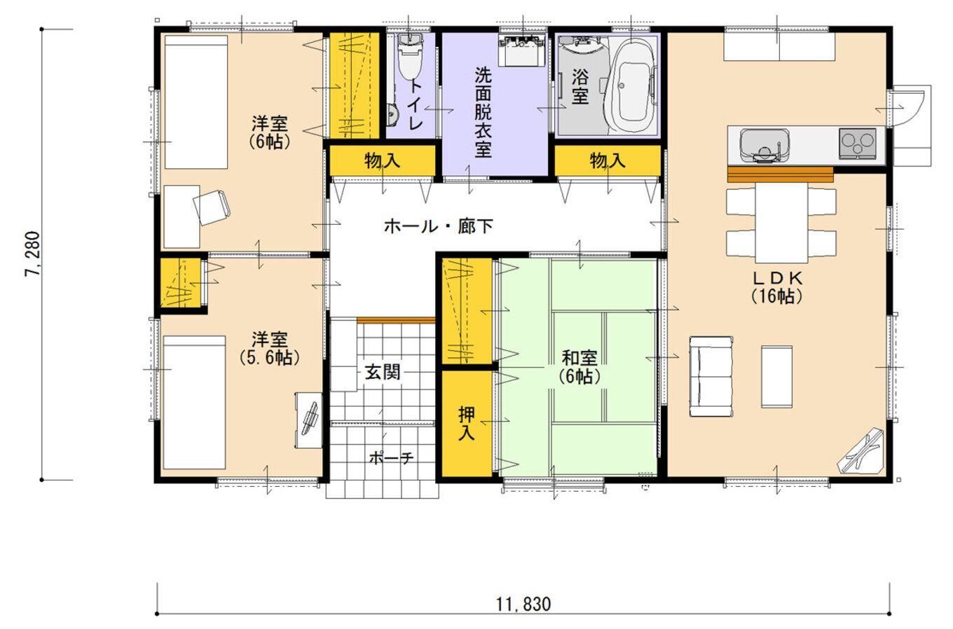 HAPPY HOUSE（山田工務店） それぞれの時間を尊重する暮らしと、ゆとりある時間を楽しめる平屋 1階