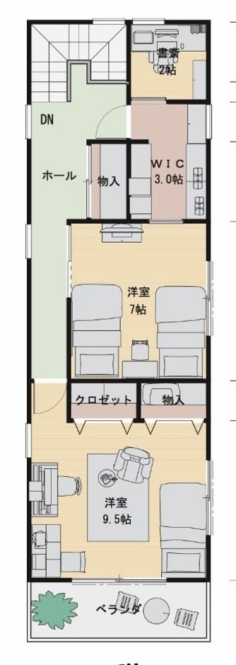 建築システム（狭小住宅専門店） プラン４０－間口４．０ｍ（２．２間）　木造３階建て　延床面積１５９㎡（４８．０坪） ３階