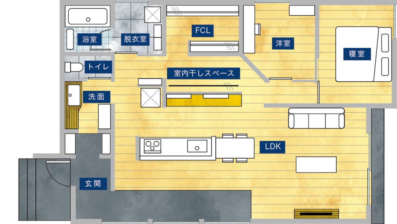 平屋建築ブルーハウス 建築家と一緒に叶えた憧れの平屋暮らし 1階