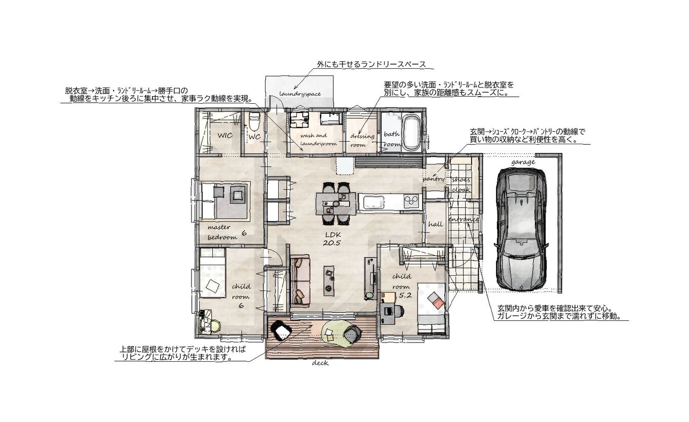 林工住宅 ガレージのある暮らし 平面図