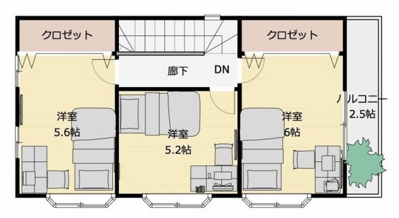 建築システム（狭小住宅専門店） プラン１１－間口４．５ｍ（２．５間）　３階建て　延床面積１１２㎡（３３．８坪） ３階
