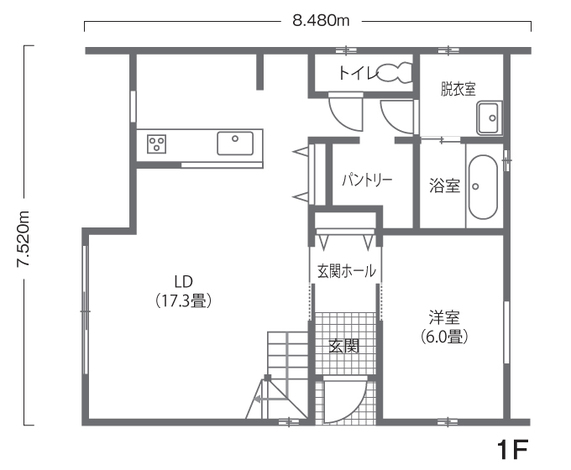 一級建築士事務所 GO_AN (ゴアン) 吹き抜けと17畳のLDK階段が繋がり開放的な空間へ、SRC基礎蓄熱工法の家 1F