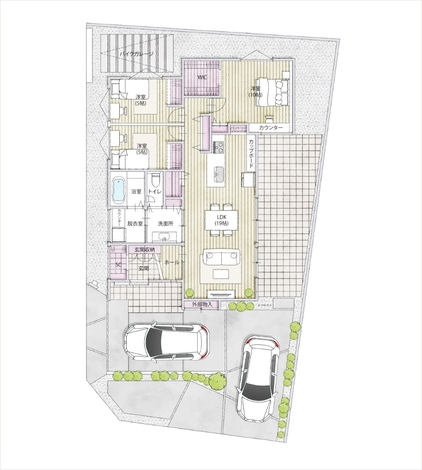 遠州鉄道 遠鉄ホーム 4人家族がゆったり暮らせる 車寄せ付きの規格型平屋 配置図