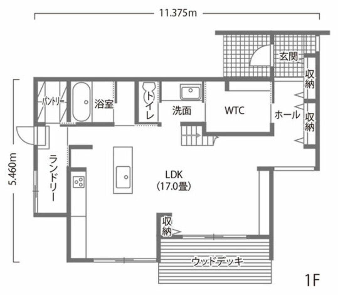 SEIEN ARCHITECT LDKとウッドデッキが繋がる38坪の開放感溢れる間取り 1F