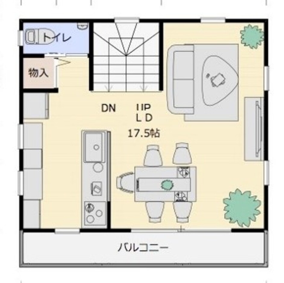建築システム（狭小住宅専門店） プラン４－間口６．４ｍ（３．５間）　３階建て　延床面積１０３㎡（３１．３坪） ２階