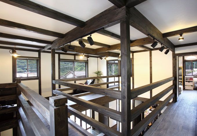 サイエンスホーム【デザイン住宅、狭小住宅、間取り】真壁工法ならではのダイナミックな空間構成を楽しめる２階フロア