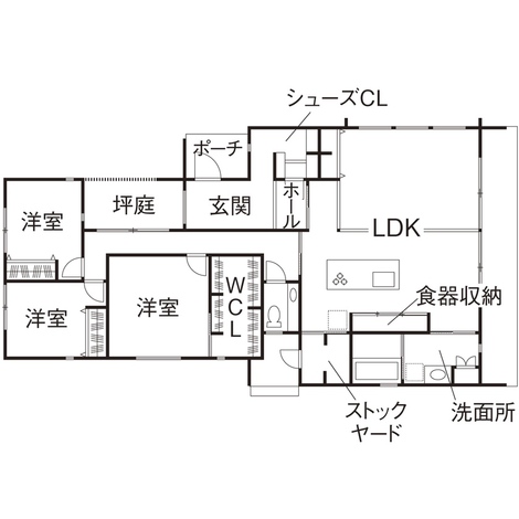 クラフトホーム 【1000万円台/平屋/3LDK/間取り図】勾配屋根のラインが美しい平屋。生活感を抑えたホテルライクな平屋 １F