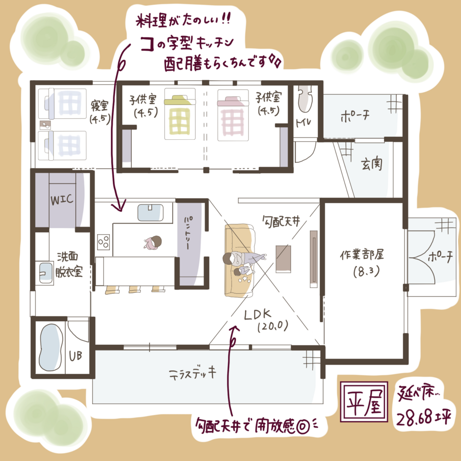 子育て安心住宅 Design Craft Office 開放感のある家族と繋がる平屋 1階