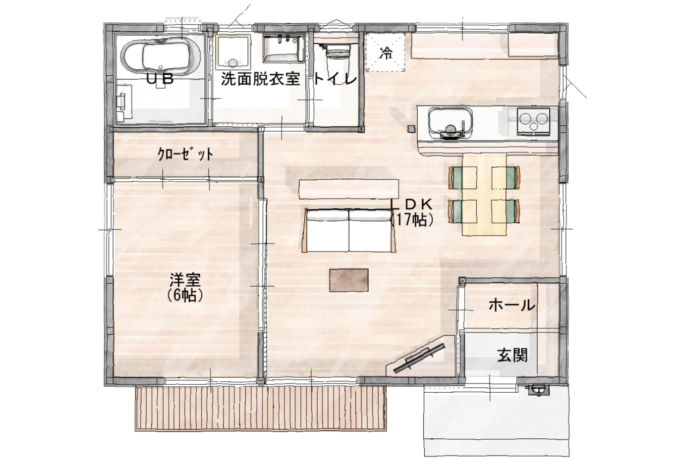 アクトホーム 16坪・平屋 | 2人暮らしにちょうどいい、小さな平屋の住まい １階