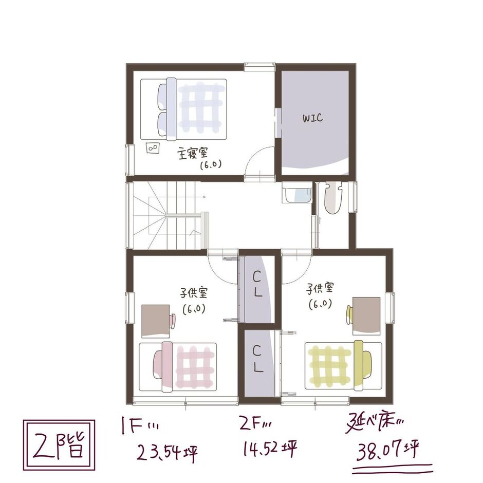 子育て安心住宅 Design Craft Office 和室併設の広々LDKのある３８坪の家 ２階