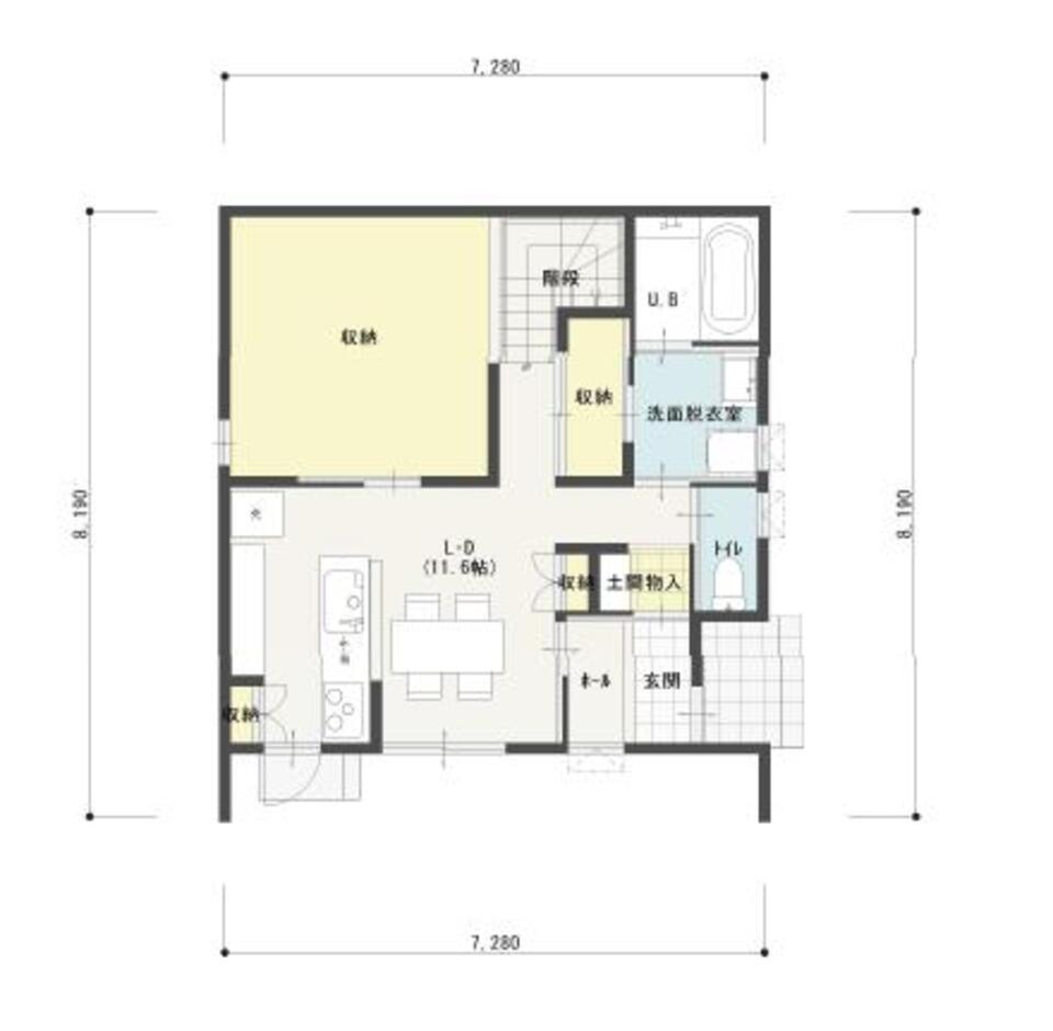 エフエフ住宅 隣家に囲まれた敷地でも明るさとプライバシーを確保できる中2階リビングのある解放感あふれる家 1階