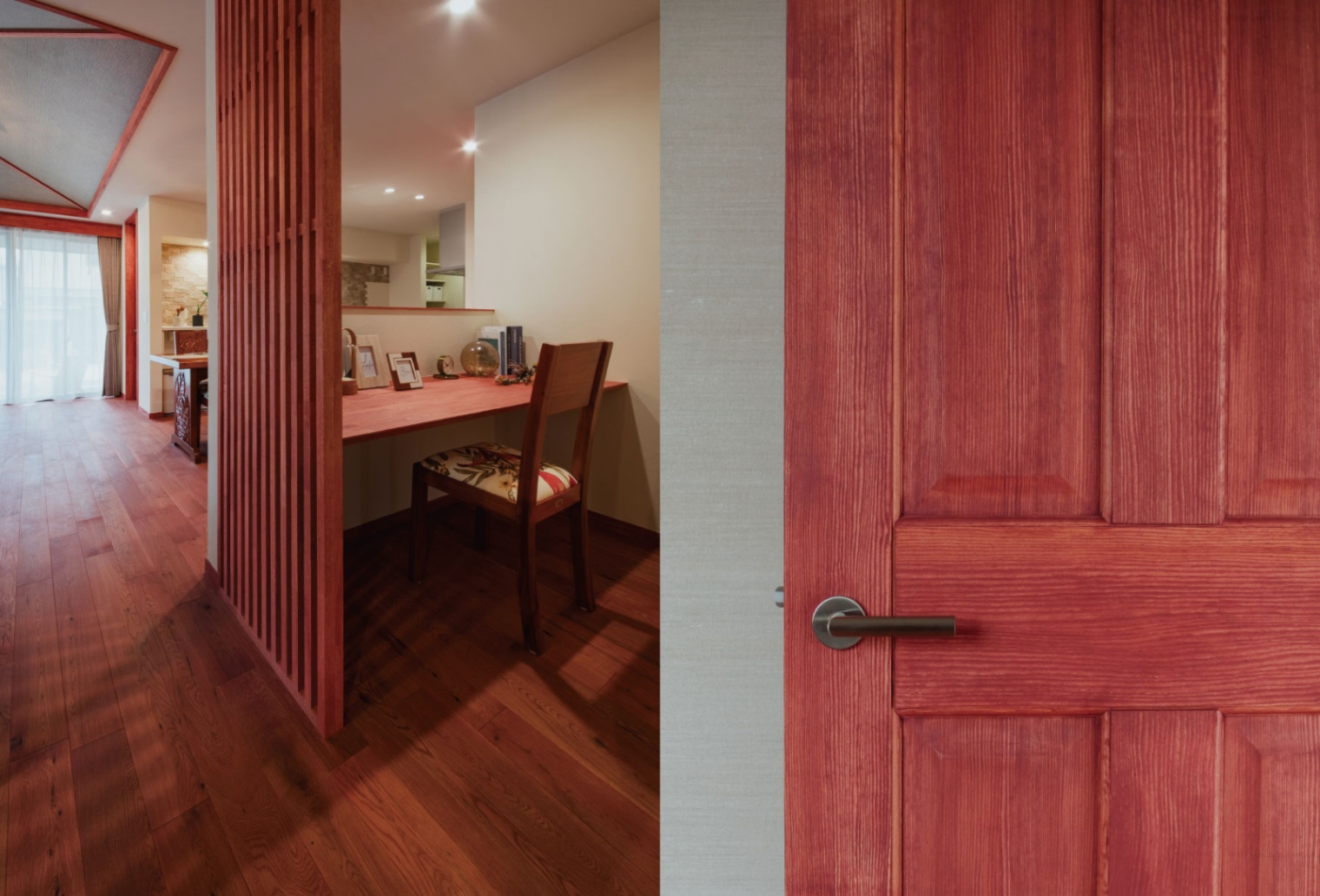 誠一建設【自然素材、建築家、平屋】家族の気配を感じながら集中できるワークスペース。暮らしにちょうどいい距離感をつくる設計