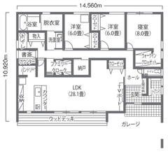 クールで家事ラクなビルトインガレージ付きの平屋