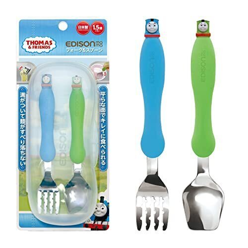 フォーク&スプーン きかんしゃトーマス&パーシー/立体マスコット 麺が落ちない 容器の端まですくえる 燕三条 ステンレス スプーン練習 フォーク練習 自分で食べる,ベビー,フォーク,