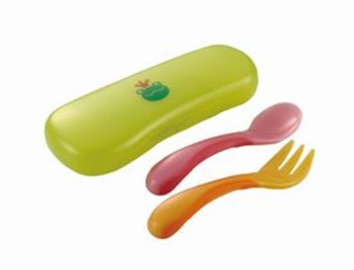 リッチェル おでかけランチくん にぎにぎスプーン・フォーク(ケース付) ピンク&イエロー はじめて持たせるのに最適,ベビー,フォーク,