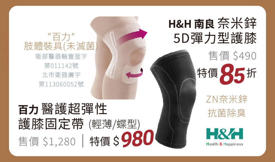 南良 奈米鋅5D彈力型護膝 特價85折 / 百力 醫護超彈性護膝固定帶 特價980