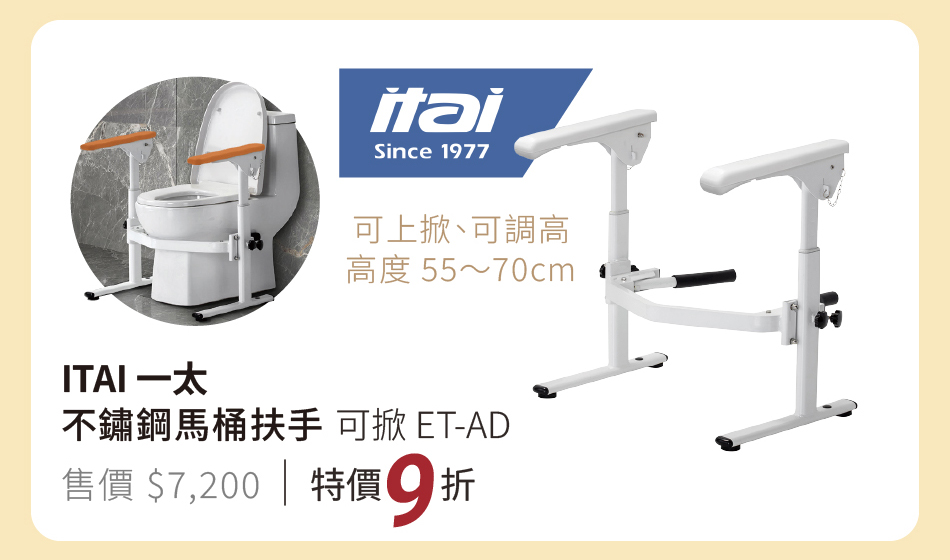 ITAI一太 不鏽鋼馬桶扶手 可掀 ET-AD 可上掀、可調高,高度55~70cm 特價9折