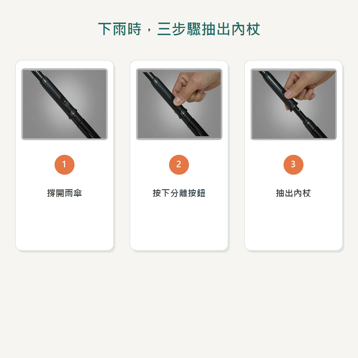 下雨時三步驟抽出內杖