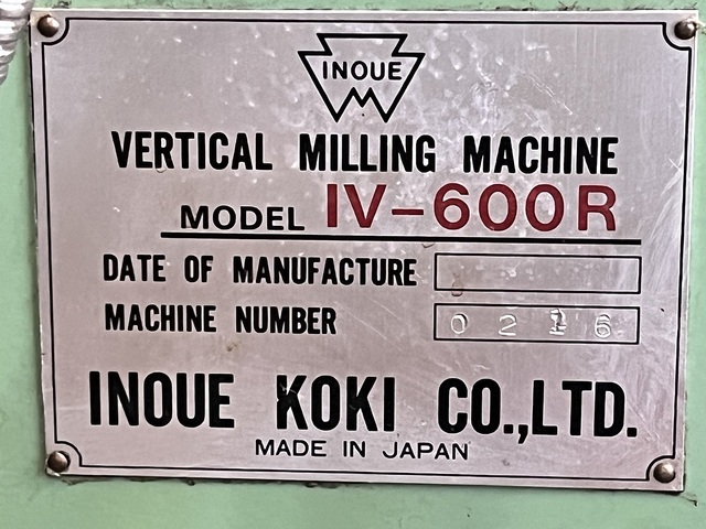 INOUE KOKI IV-600R Vertical Milling Machine Image 8