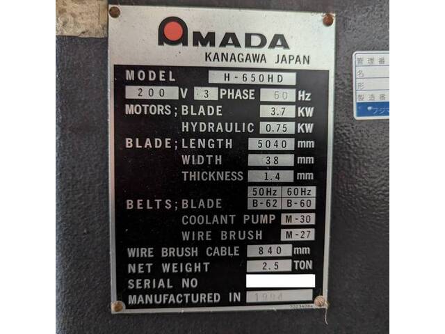 AMADA H-650HD Band Saw Image 5