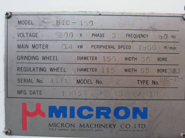 MICRON MACHINERY MIC-150 Centerless Image 2