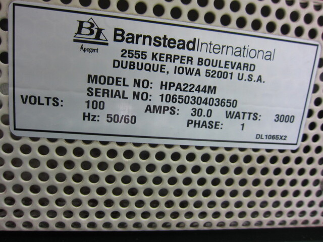 Barnstead International HPA2244M その他工具・機器周辺機器関連 の画像 2枚目