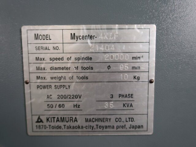 KITAMURA MACHINERY Mycenter-4XiF Vertical Machining Center Image 34