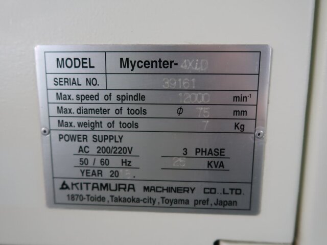 KITAMURA MACHINERY Mycenter-4XiD Vertical Machining Center Image 38